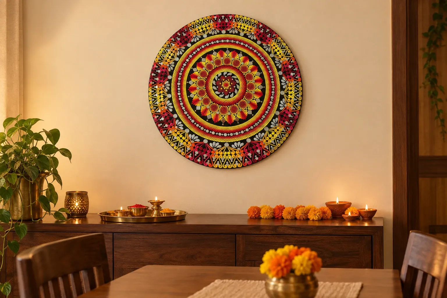Flame Wheel in a dining room